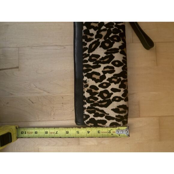 HOBO Leopard Print Clutch Wristlet Leather Purse Long Calfhair Tan Black - Picture 3 of 7